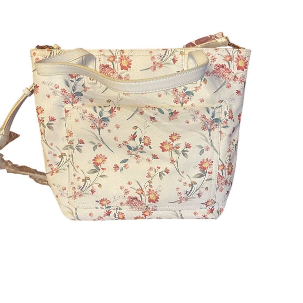 Lauren Conrad Elegant Floral White Tote Bag 11 X 11 triple compartment